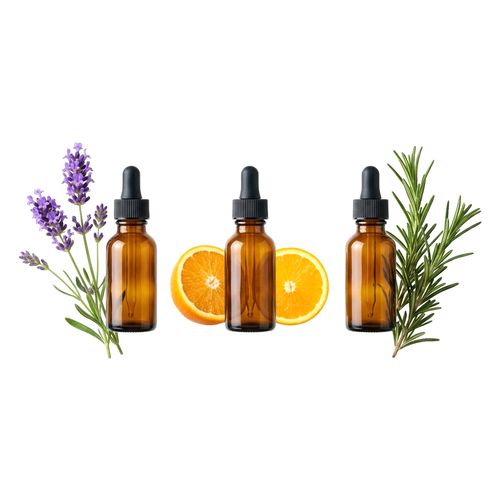 Lavanda, laranja e alecrim com seus óleos essenciais